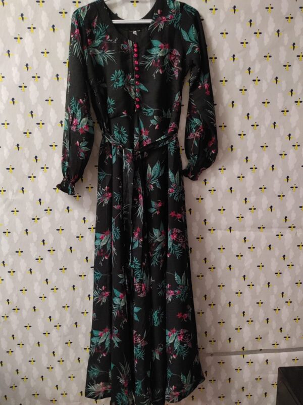 Chiffon Long Dress Floral Black